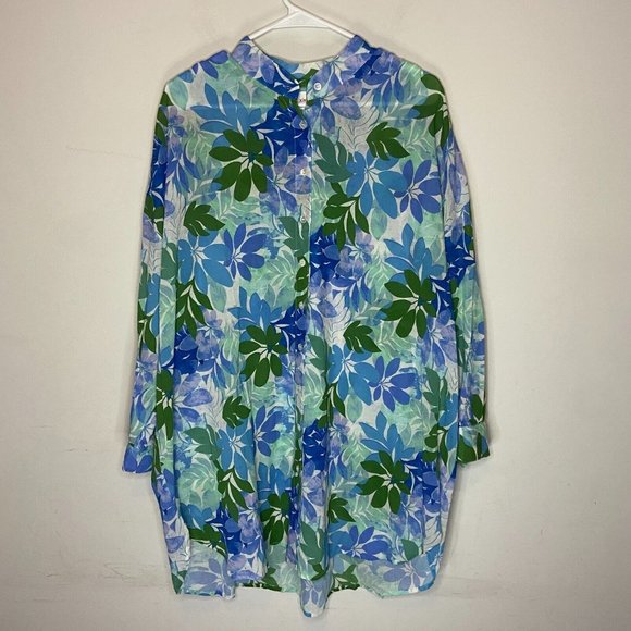 XiRENA Dresses & Skirts - Xirena Neve Shirt Dress Women S Blue Green Sails Floral Button Front 100% Cotton